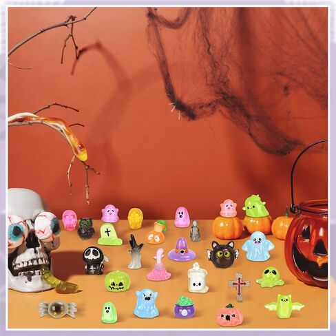 Pasimy 144 PCS Halloween Mini Resin Actures Ministing Resin Miniatures توهج في The Dark Ghost Skull Pumpkins Bulk for Halloween Party Fivors Fillers Garden Dollhouse Micro Decorations in Saudi Arabia