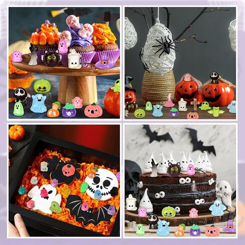 Pasimy 144 PCS Halloween Mini Resin Actures Ministing Resin Miniatures توهج في The Dark Ghost Skull Pumpkins Bulk for Halloween Party Fivors Fillers Garden Dollhouse Micro Decorations in Saudi Arabia