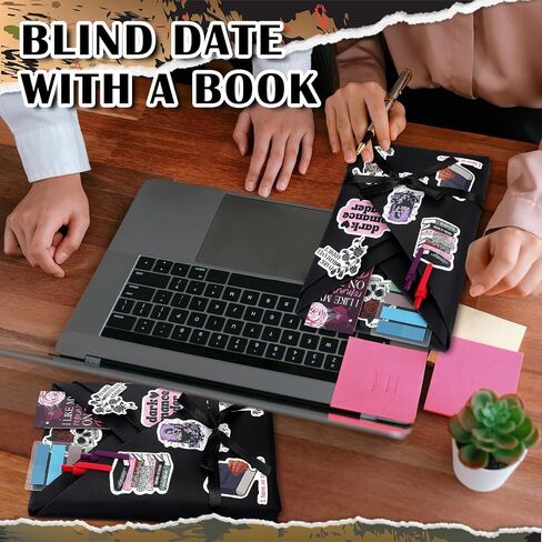 Honoson 6 Set Dark Romance Blind Date with a Book Gift Box Supplies Including Smutty Spicy Bookmarks Stickers Tags Pens Ribbon Wrapping Papers Bookish Librarian Readers Book Lovers Club Gifts in Saudi Arabia