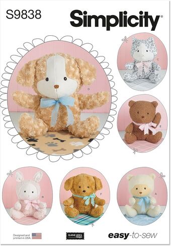 Simplicity Blanket and Plush Baby Bear, Kitty, and Puppy Sewing Pattern Kit by Elaine Heigl, Design Code S9838, One Size, Multicolor in Saudi Arabia