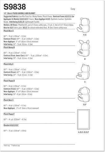 Simplicity Blanket and Plush Baby Bear, Kitty, and Puppy Sewing Pattern Kit by Elaine Heigl, Design Code S9838, One Size, Multicolor in Saudi Arabia