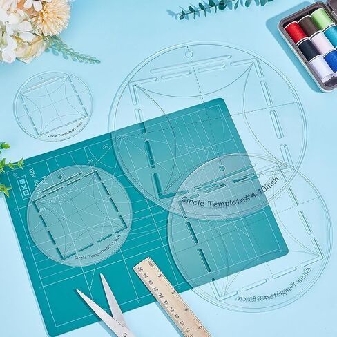 4pcs circle قالب خياطة اللحف 4/5/8/10 بوصة الدائرة الدائرية الحاكم الدائري واضحة جولة الحكام خياطة وضعت لوازم لحاف أساسية لأنماط القطع ونسيج طبقة الخياطة طبقة الخياطة in Kuwait
