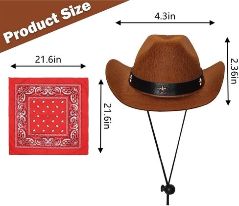 زي الكلب الصغير رعاة البقر-ملابس الهالوين للحيوانات الأليفة مع قبعة بنية و Bandana الحمراء للقطط والكلاب-لباس الحفلات على الطراز الغربي لعيد الهالوين ، عيد الميلاد ، الكرنفال والصور in Kuwait
