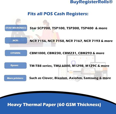 80 GSM Extra Thick Paper (50 Rolls) 3 1/8 x 230 Thermal Paper Receipt Rolls (Heavy Thermal Lenght 200-230ft) fits all Clover POS Cash Register Printers Thermal Paper from BuyRegisterRolls in Saudi Arabia