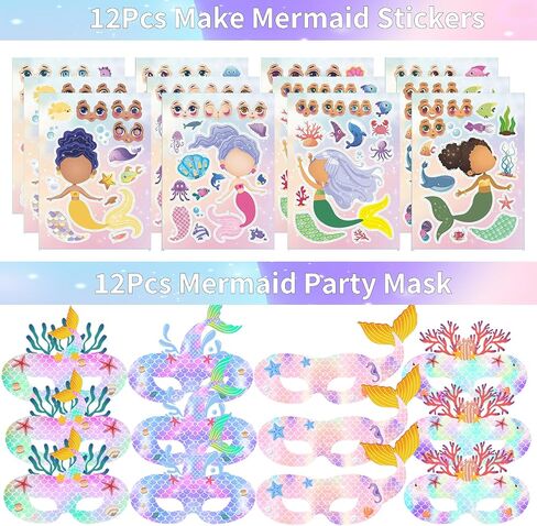 320pcs الحفلات حورية البحر تفضل مجموعة زخارف عيد الميلاد مع حقائب جيدة ، صولج الفقاعات ، قش ، أقنعة ، ملصقات وأكثر ل 12 ضيفًا in Saudi Arabia