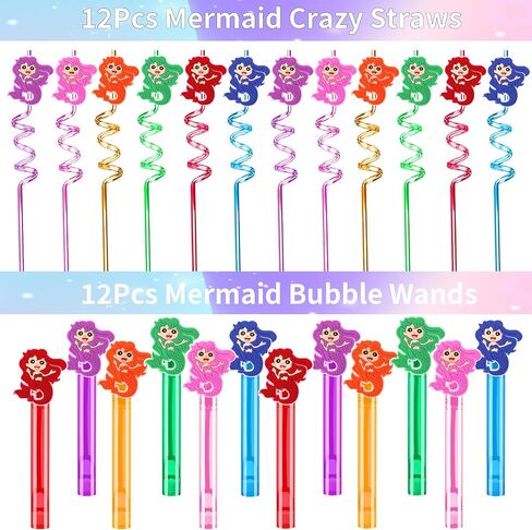 320pcs الحفلات حورية البحر تفضل مجموعة زخارف عيد الميلاد مع حقائب جيدة ، صولج الفقاعات ، قش ، أقنعة ، ملصقات وأكثر ل 12 ضيفًا in Saudi Arabia