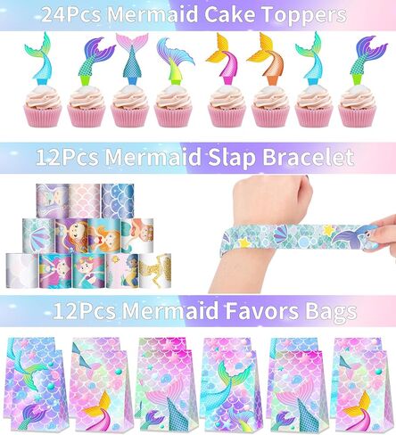 320pcs الحفلات حورية البحر تفضل مجموعة زخارف عيد الميلاد مع حقائب جيدة ، صولج الفقاعات ، قش ، أقنعة ، ملصقات وأكثر ل 12 ضيفًا in Saudi Arabia