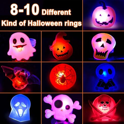 Halloween LED Light Up Ring for Kids Adults Flash Finger Ring Birthday Halloween Party Favors Blinking Soft Toy Rubber Ghost Pumpkin Skeleton Best Gift 50 Pack in Saudi Arabia