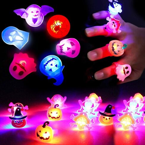 Halloween LED Light Up Ring for Kids Adults Flash Finger Ring Birthday Halloween Party Favors Blinking Soft Toy Rubber Ghost Pumpkin Skeleton Best Gift 50 Pack in Saudi Arabia