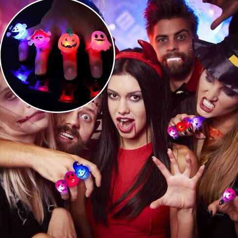 Halloween LED Light Up Ring for Kids Adults Flash Finger Ring Birthday Halloween Party Favors Blinking Soft Toy Rubber Ghost Pumpkin Skeleton Best Gift 50 Pack in Saudi Arabia