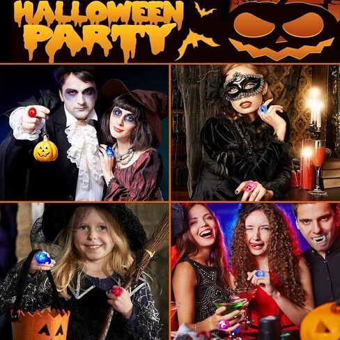 Halloween LED Light Up Ring for Kids Adults Flash Finger Ring Birthday Halloween Party Favors Blinking Soft Toy Rubber Ghost Pumpkin Skeleton Best Gift 50 Pack in Saudi Arabia