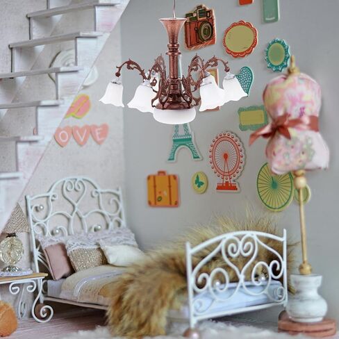 Miniature Dollhouse Chandelier, 1/87 Scale Miniature Lamp for Dollhouse Decoration, Metal and Abs Tiny Chandelier with Warm White Light, * *1.77 Inch, Brown in Saudi Arabia