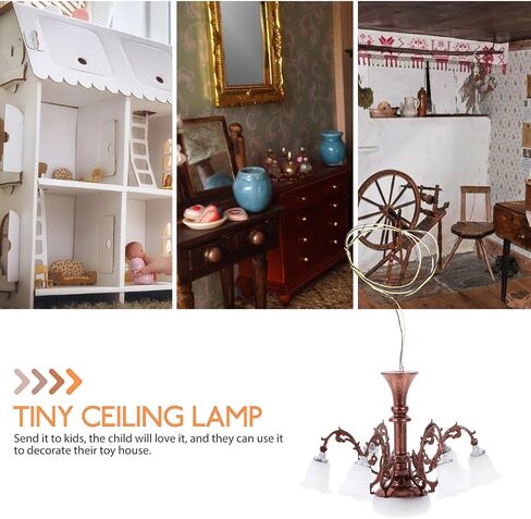 Miniature Dollhouse Chandelier, 1/87 Scale Miniature Lamp for Dollhouse Decoration, Metal and Abs Tiny Chandelier with Warm White Light, * *1.77 Inch, Brown in Saudi Arabia
