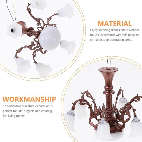 Miniature Dollhouse Chandelier, 1/87 Scale Miniature Lamp for Dollhouse Decoration, Metal and Abs Tiny Chandelier with Warm White Light, * *1.77 Inch, Brown in Saudi Arabia