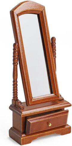 Odoria Dollhouse Dressing Mirror Miniature: 1/12 Scale Standing Floor Mirror for Vintage Antique Bedroom - Mini Wood Furniture with Drawer White in Saudi Arabia