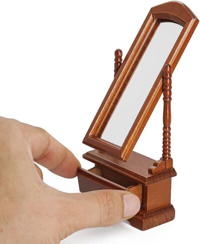 Odoria Dollhouse Dressing Mirror Miniature: 1/12 Scale Standing Floor Mirror for Vintage Antique Bedroom - Mini Wood Furniture with Drawer White in Saudi Arabia