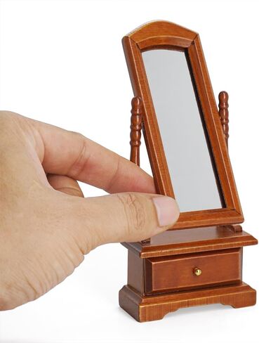 Odoria Dollhouse Dressing Mirror Miniature: 1/12 Scale Standing Floor Mirror for Vintage Antique Bedroom - Mini Wood Furniture with Drawer White in Saudi Arabia