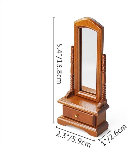Odoria Dollhouse Dressing Mirror Miniature: 1/12 Scale Standing Floor Mirror for Vintage Antique Bedroom - Mini Wood Furniture with Drawer White in Saudi Arabia
