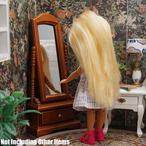Odoria Dollhouse Dressing Mirror Miniature: 1/12 Scale Standing Floor Mirror for Vintage Antique Bedroom - Mini Wood Furniture with Drawer White in Saudi Arabia