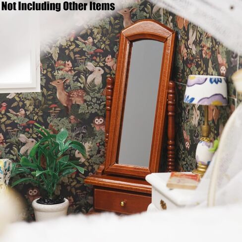 Odoria Dollhouse Dressing Mirror Miniature: 1/12 Scale Standing Floor Mirror for Vintage Antique Bedroom - Mini Wood Furniture with Drawer White in Saudi Arabia