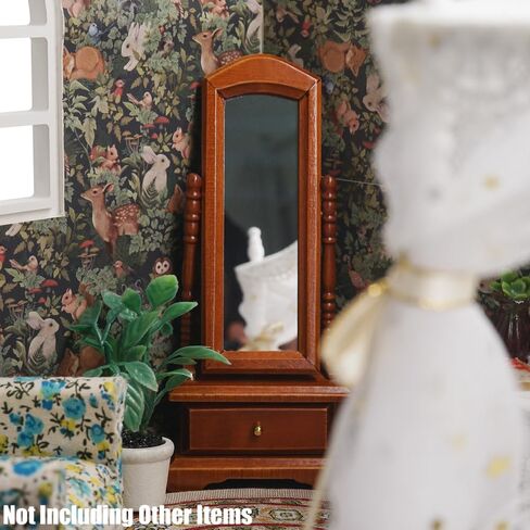 Odoria Dollhouse Dressing Mirror Miniature: 1/12 Scale Standing Floor Mirror for Vintage Antique Bedroom - Mini Wood Furniture with Drawer White in Saudi Arabia