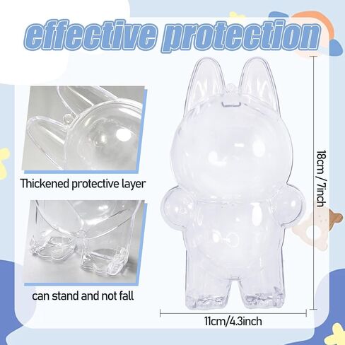 2PCS Protective Case for Monster Doll,Plastic Clear Cover for Plush Figure Doll, Clear Standing Display Case,Compatible for 17cm/6.7in Blind Box Plush Dolls,Display Case for Fan Collection(No Doll) in Saudi Arabia