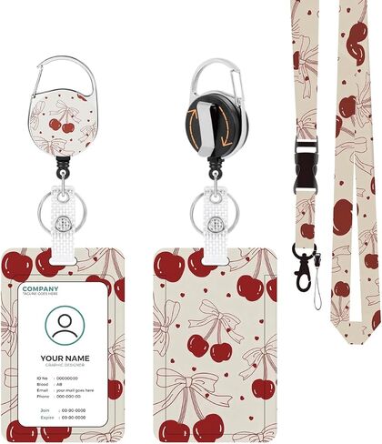 ID Badge Holder with Lanyard, Detachable Lanyard and Retractable Badge Reel Clip, Vertical ID Protector Bage Clips for Man Woman Students Teachers Office Workers Nurses - Vintage Cherry in Kuwait