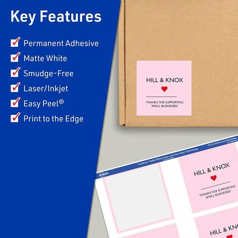 Avery TrueBlock Matte White Square Labels, Sure Feed Technology, 3" x 3", 60 Matte White Labels, Print-to-The-Edge, Laser/Inkjet Printable, Great for Packaging and Product Merchandising in Saudi Arabia