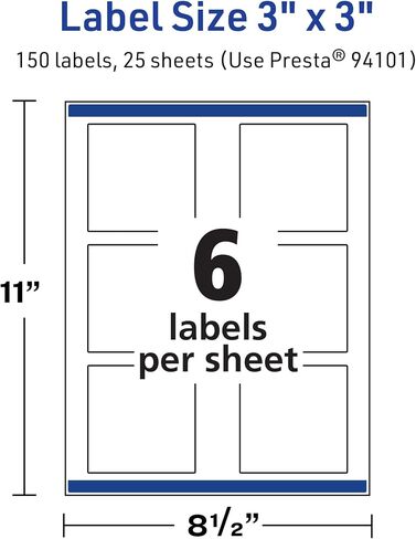Avery TrueBlock Matte White Square Labels, Sure Feed Technology, 3" x 3", 60 Matte White Labels, Print-to-The-Edge, Laser/Inkjet Printable, Great for Packaging and Product Merchandising in Saudi Arabia