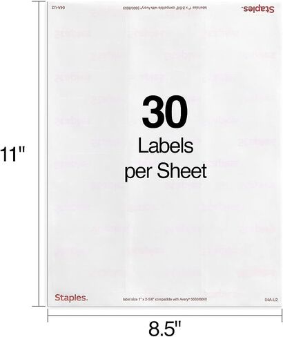 Staples 575748 Laser/Inkjet Address Labels 1 بوصة × 2 5/8 بوصة واضحة 30 علامة/ورقة in Saudi Arabia