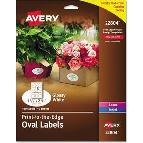 AVERY EASY PEEL PRINT -THE -EDED LABEL - 1.50 عرض × 2.50 طول - 180 / حزمة - بيضاوي - 18 / ورقة - ليزر ، حبر - أبيض in Kuwait