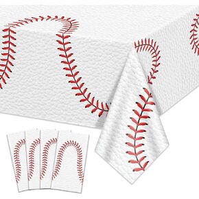 Softball Table Cloth, 4 Pcs 51 x 86 in Disposable Plastic Tablecloths for Softball Party Decorations Sports Party Supplies in Kuwait