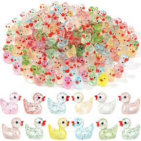 200 Pcs Mini Glitter Ducks Colorful Tiny Resin Ducks Miniature Ducks for Garden Aquarium Potted Dollhouse Micro Landscape Decoration DIY Crafts Party Favors Small Animal Figures in Kuwait