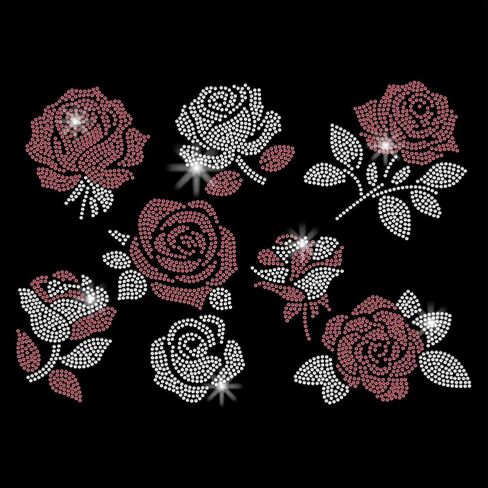 SUPERDANT Roses Iron on Rhinestones White and Red Flowers Heat Transfer Stickers DIY Colorful Iron-on Decals Bling Rhinestones Patches for T-Shirt Clothing Hoodies Hats Art Craft Decor Gifts in Saudi Arabia