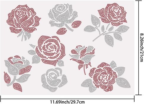 SUPERDANT Roses Iron on Rhinestones White and Red Flowers Heat Transfer Stickers DIY Colorful Iron-on Decals Bling Rhinestones Patches for T-Shirt Clothing Hoodies Hats Art Craft Decor Gifts in Saudi Arabia