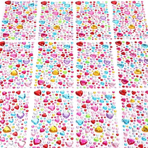 2148 PCS ملصقات GEM المجوهرات للحرف أكريليك على شكل قلب مستدير راينستون ملصقات ذاتية لاصقة من الكريستال المسطح للفنون والحرف DIY متنوعة (متعدد الألوان) in Kuwait
