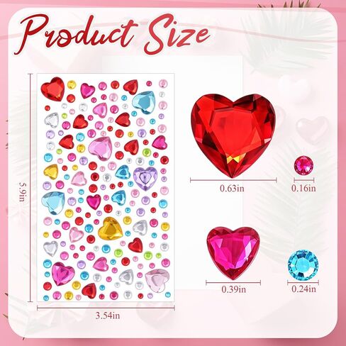 2148 PCS ملصقات GEM المجوهرات للحرف أكريليك على شكل قلب مستدير راينستون ملصقات ذاتية لاصقة من الكريستال المسطح للفنون والحرف DIY متنوعة (متعدد الألوان) in Kuwait