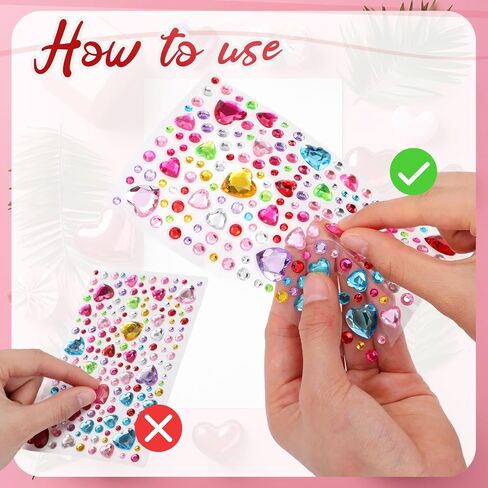 2148 PCS ملصقات GEM المجوهرات للحرف أكريليك على شكل قلب مستدير راينستون ملصقات ذاتية لاصقة من الكريستال المسطح للفنون والحرف DIY متنوعة (متعدد الألوان) in Kuwait