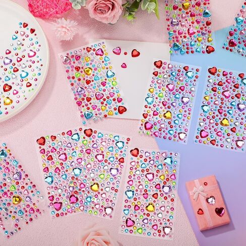2148 PCS ملصقات GEM المجوهرات للحرف أكريليك على شكل قلب مستدير راينستون ملصقات ذاتية لاصقة من الكريستال المسطح للفنون والحرف DIY متنوعة (متعدد الألوان) in Kuwait