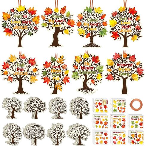 48 Pcs Fall Thankful Trees Craft Kits Fall in Love with Jesus Religious Maple Leaves Trees Hanging Ornaments DIY Thanksgiving Craft Supplies School Classroom Fun Activities for Kids in Saudi Arabia