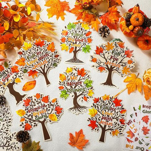 48 Pcs Fall Thankful Trees Craft Kits Fall in Love with Jesus Religious Maple Leaves Trees Hanging Ornaments DIY Thanksgiving Craft Supplies School Classroom Fun Activities for Kids in Saudi Arabia