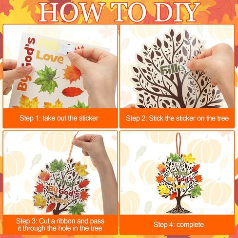 48 Pcs Fall Thankful Trees Craft Kits Fall in Love with Jesus Religious Maple Leaves Trees Hanging Ornaments DIY Thanksgiving Craft Supplies School Classroom Fun Activities for Kids in Saudi Arabia
