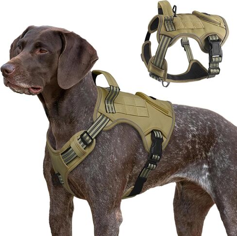 Tactical Dog Harness for Large Dogs, Heavy Duty No Pull Military Service Vest with Control Handle & 4 Patches, Adjustable Reflective Soft Padded Pet Harness for Training Walking Hiking (Pink, L) in Kuwait