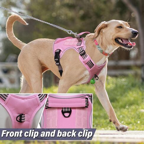 Tactical Dog Harness for Large Dogs, Heavy Duty No Pull Military Service Vest with Control Handle & 4 Patches, Adjustable Reflective Soft Padded Pet Harness for Training Walking Hiking (Pink, L) in Kuwait
