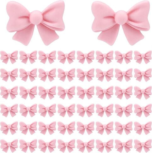 50pcs Pink Bow Cupcake Decoration, 0.83x0.67in Mini Resin Cupcake Bow Decor Coquette Bowknot Cake Toppers for Engagement Wedding Birthday Party Supplies in Saudi Arabia