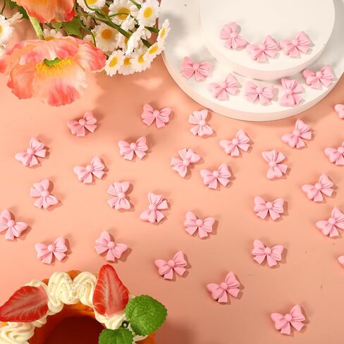 50pcs Pink Bow Cupcake Decoration, 0.83x0.67in Mini Resin Cupcake Bow Decor Coquette Bowknot Cake Toppers for Engagement Wedding Birthday Party Supplies in Saudi Arabia