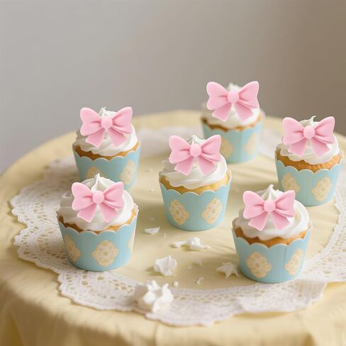 50pcs Pink Bow Cupcake Decoration, 0.83x0.67in Mini Resin Cupcake Bow Decor Coquette Bowknot Cake Toppers for Engagement Wedding Birthday Party Supplies in Saudi Arabia
