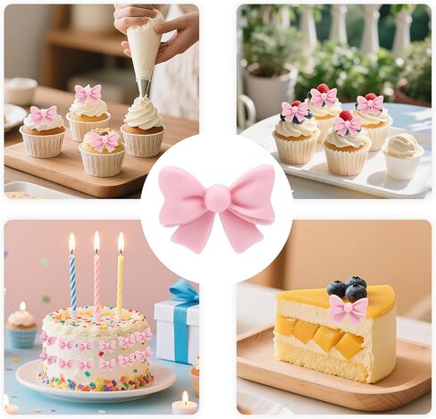 50pcs Pink Bow Cupcake Decoration, 0.83x0.67in Mini Resin Cupcake Bow Decor Coquette Bowknot Cake Toppers for Engagement Wedding Birthday Party Supplies in Saudi Arabia