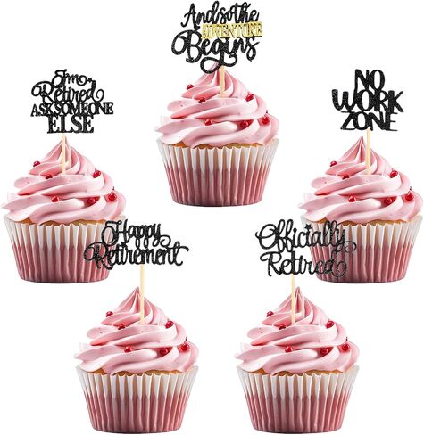 30pcs قبعات Cupcake Happy Retirement Cupcake ، تقاعدت رسميًا لا توجد مغامرة في منطقة العمل ، تختار كب كيك ، بريق التقاعد ، توبيخ ديكورات وتوديع كعكة عيد ميلاد (أسود) in Saudi Arabia