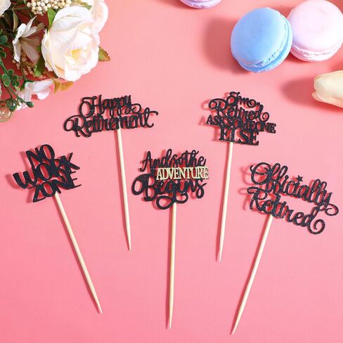 30pcs قبعات Cupcake Happy Retirement Cupcake ، تقاعدت رسميًا لا توجد مغامرة في منطقة العمل ، تختار كب كيك ، بريق التقاعد ، توبيخ ديكورات وتوديع كعكة عيد ميلاد (أسود) in Saudi Arabia